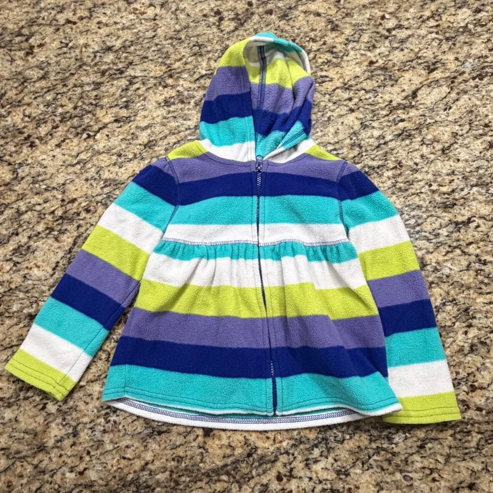 Old Navy Girls 4T Striped Fleece Full Zip Hoodie Blue Purple Lime Peplum Jacket‎